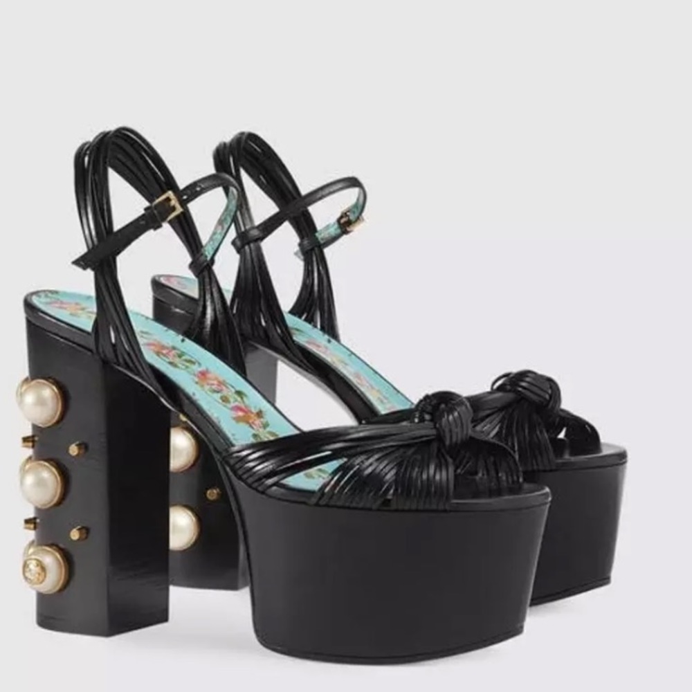 GUCCI Malaga Kid Pearl Knot Platform Sandal 40